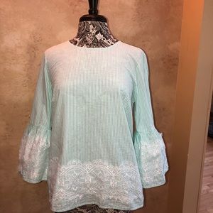 Crown & Ivy striped top with lace design. Size medium. NWT. Neck tie in back.